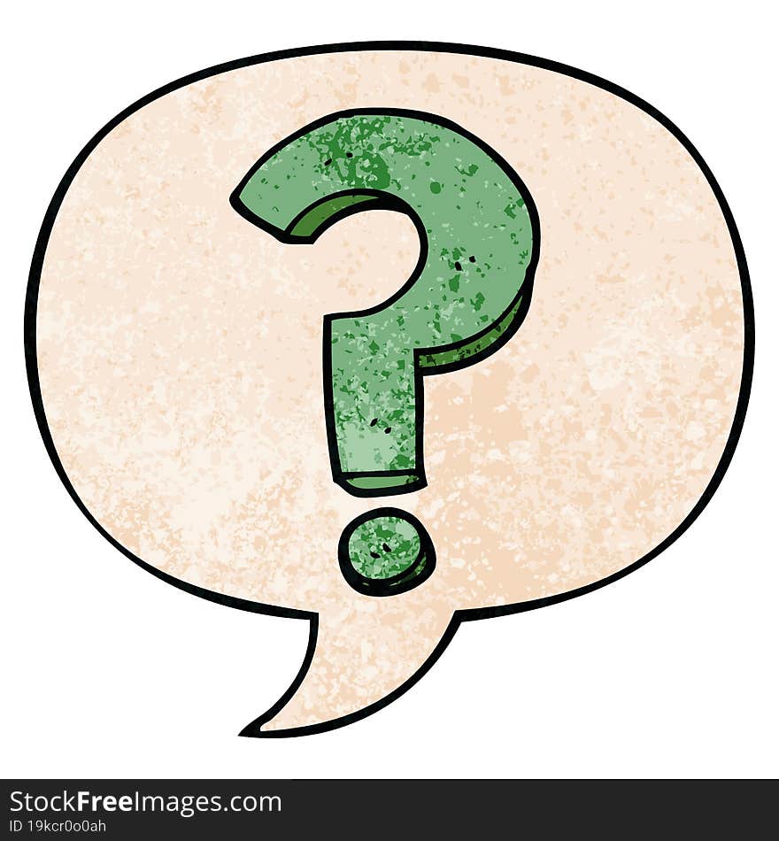 cartoon question mark and speech bubble in retro texture style