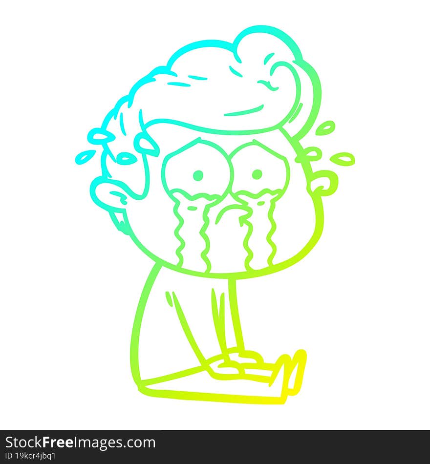 cold gradient line drawing of a cartoon crying man