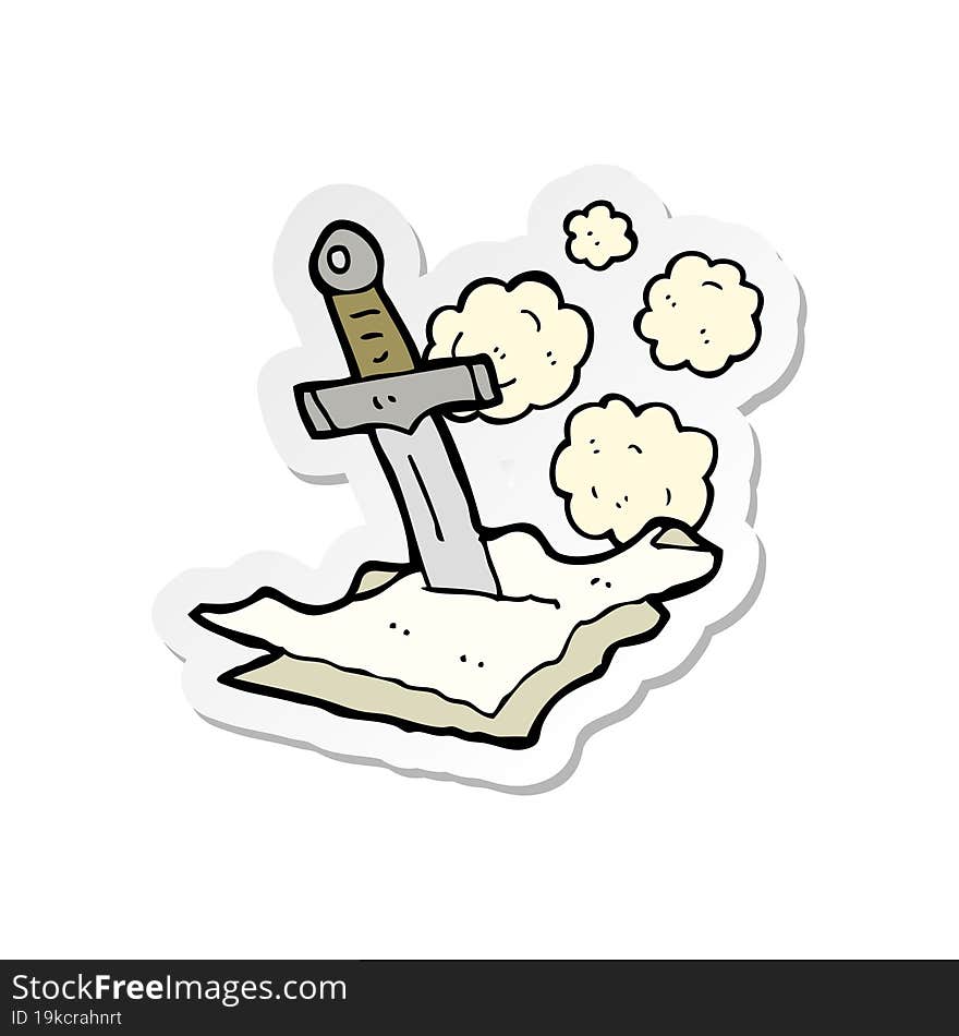 sticker of a cartoon dagger in papers