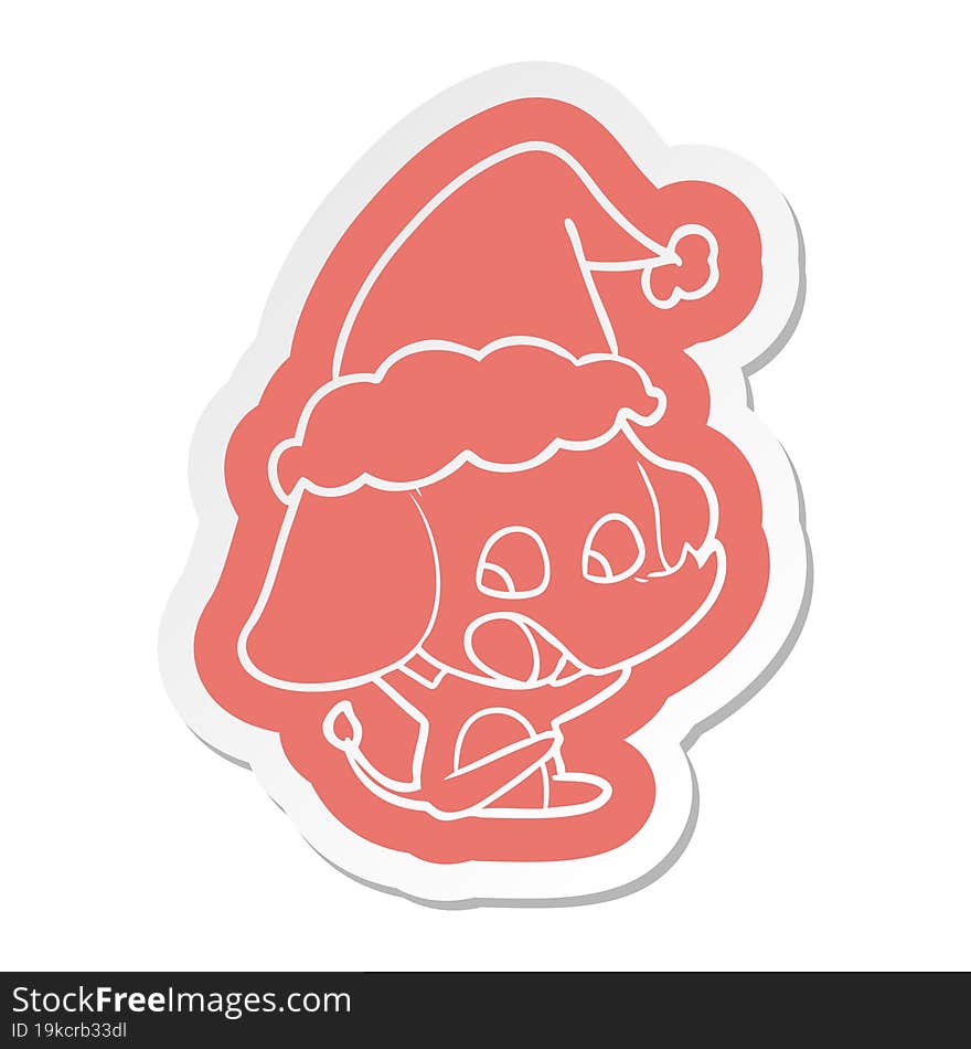 cute cartoon  sticker of a elephant wearing santa hat