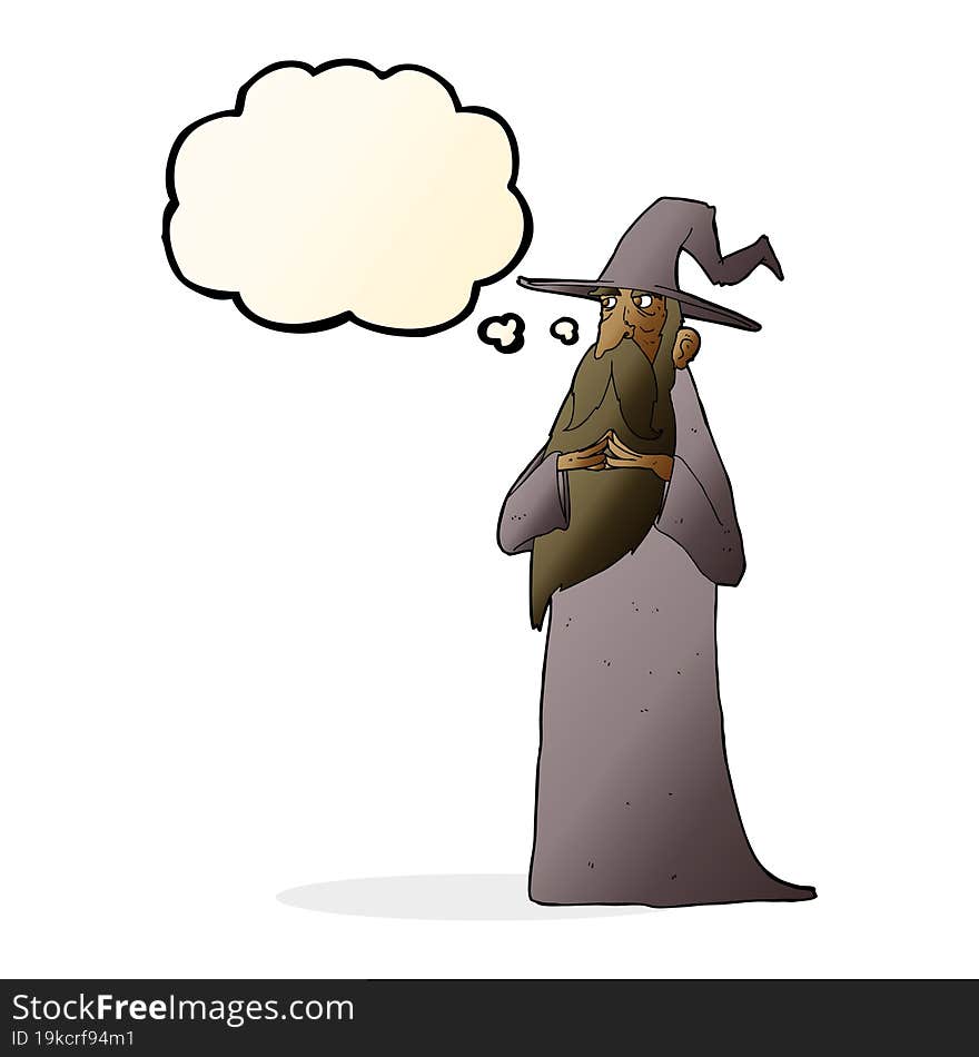 cartoon wizard with thought bubble