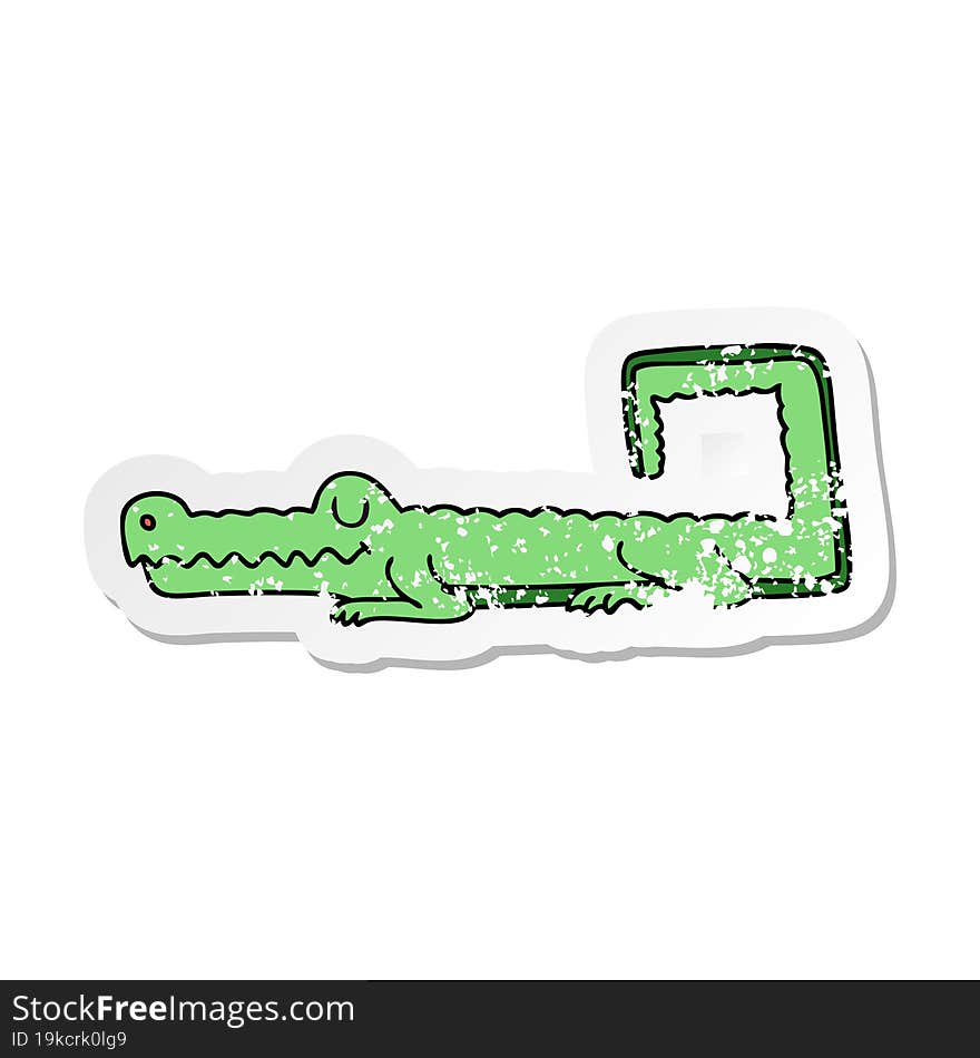 Distressed Sticker Of A Quirky Hand Drawn Cartoon Crocodile