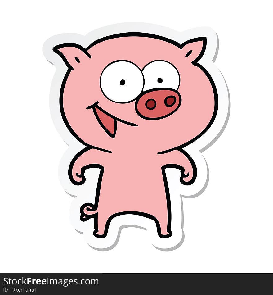 sticker of a cheerful pig cartoon