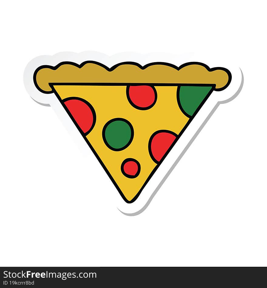 sticker of a quirky hand drawn cartoon slice of pizza