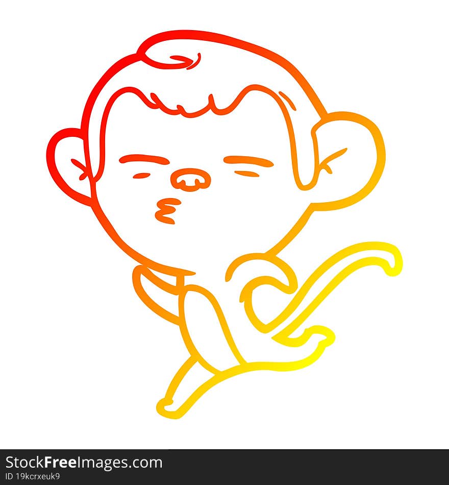 warm gradient line drawing cartoon suspicious monkey