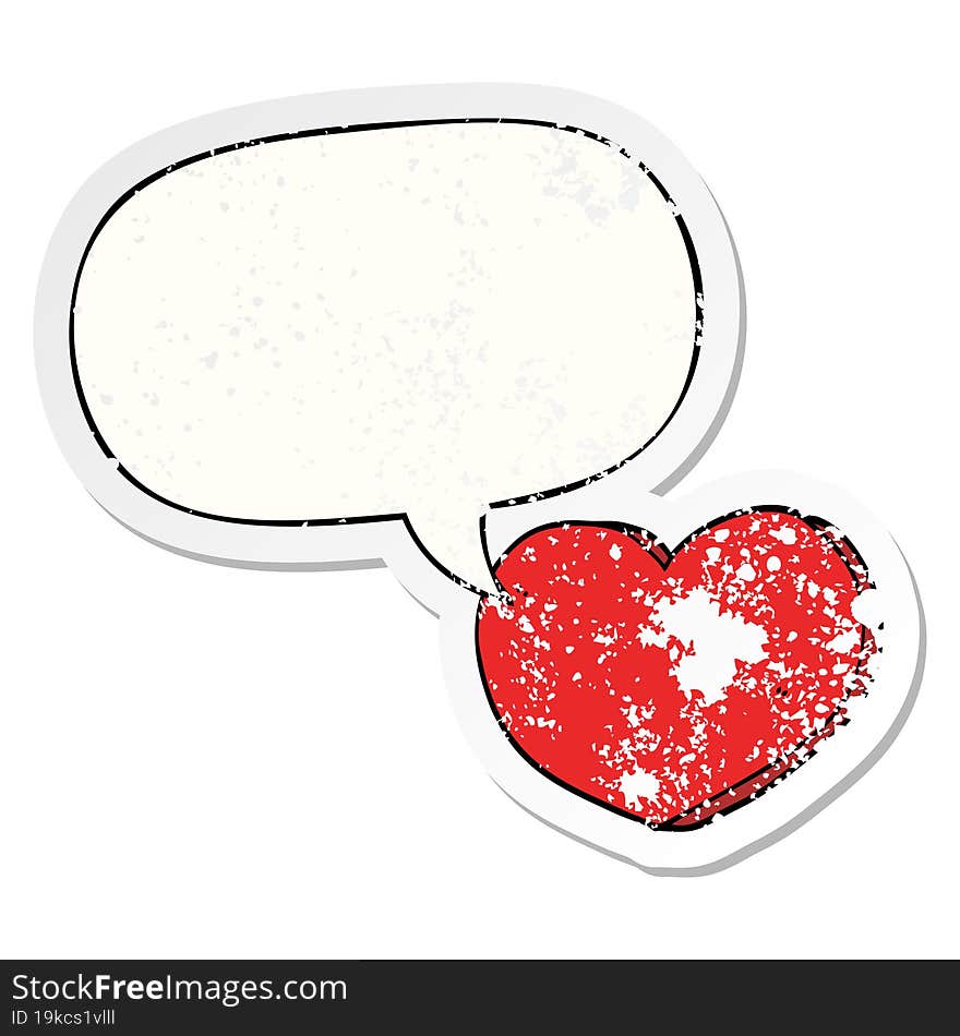 Cartoon Love Heart And Speech Bubble Distressed Sticker