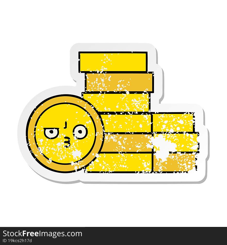 distressed sticker of a cute cartoon coins