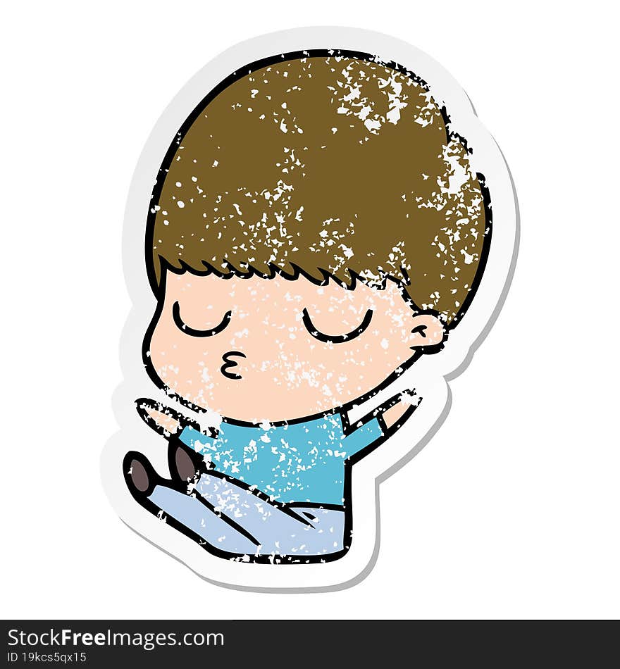 distressed sticker of a cartoon calm boy