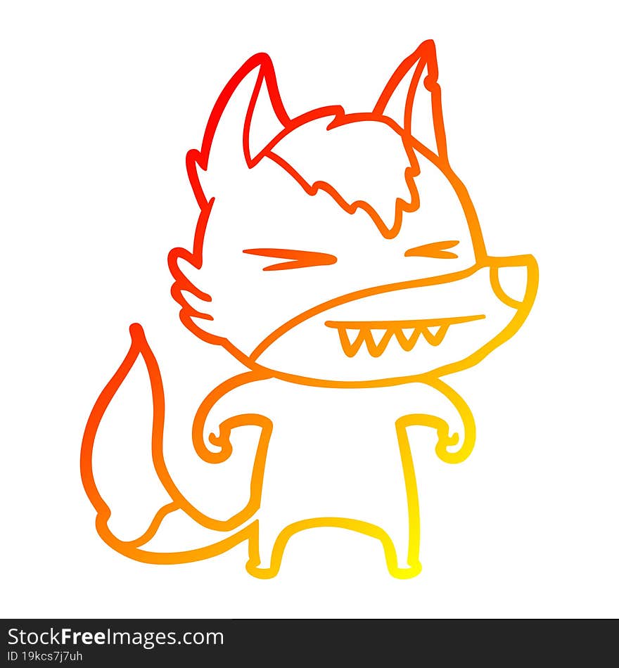 warm gradient line drawing angry wolf cartoon