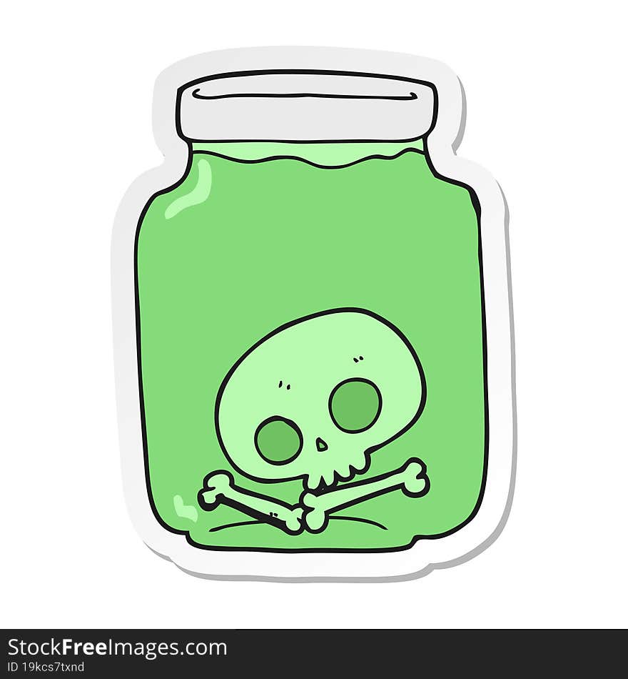 Sticker Of A Cartoon Jar With Skull