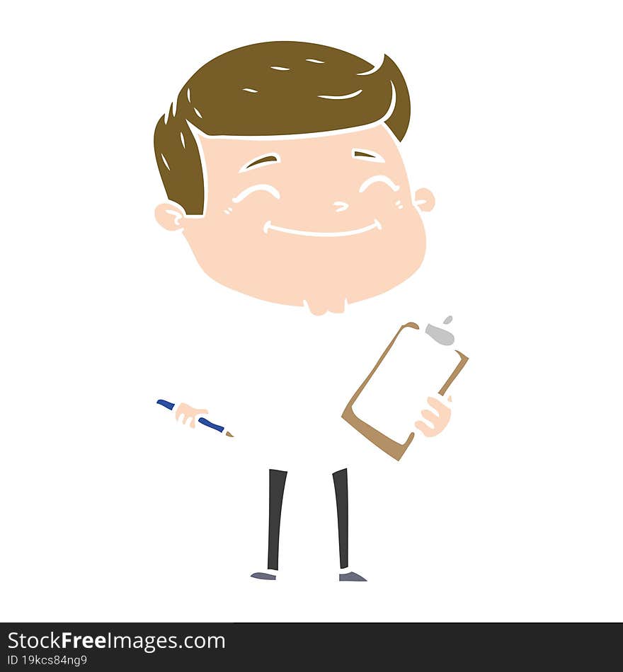 Happy Flat Color Style Cartoon Man Taking Survey