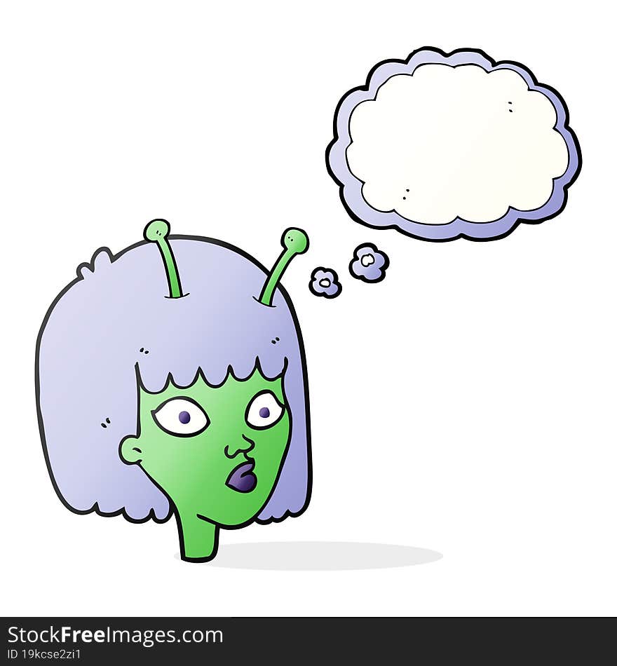 freehand drawn thought bubble cartoon female alien