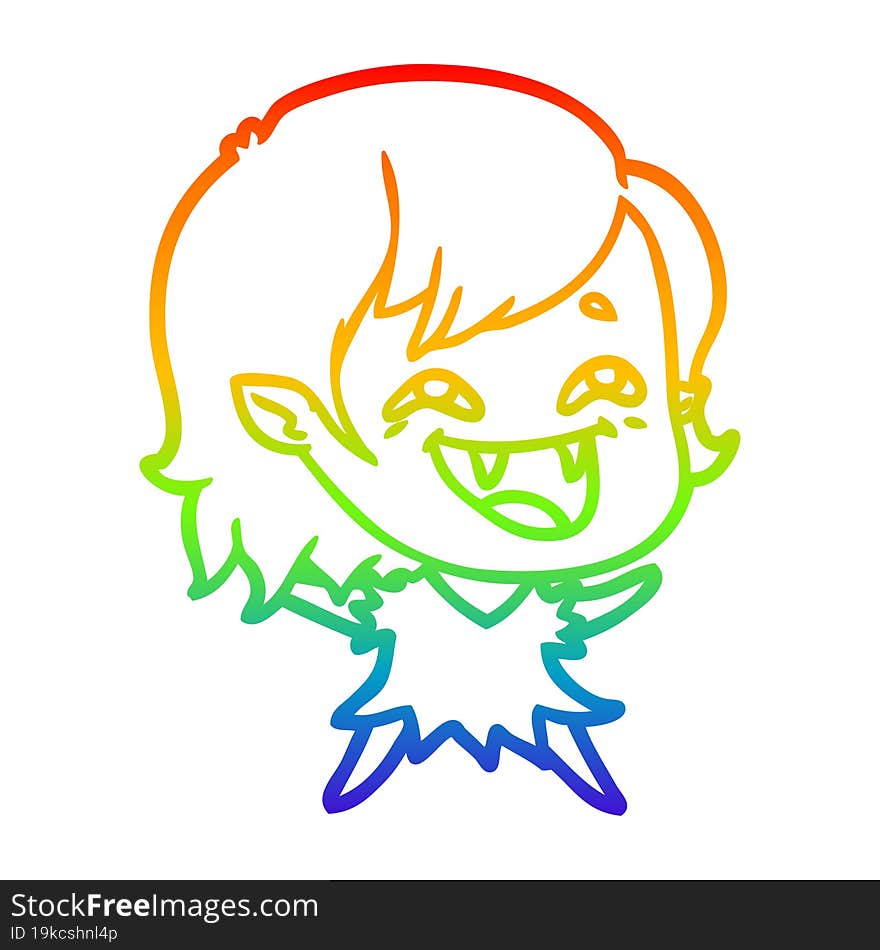 rainbow gradient line drawing cartoon laughing vampire girl