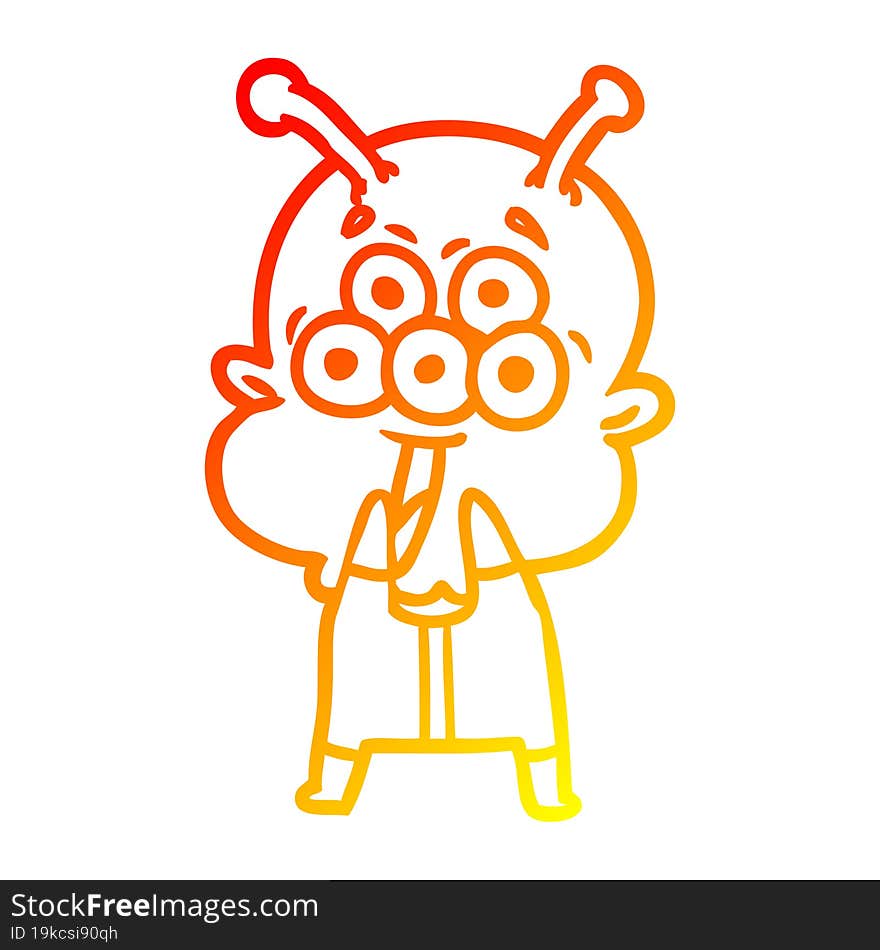 warm gradient line drawing happy cartoon alien gasping in surprise