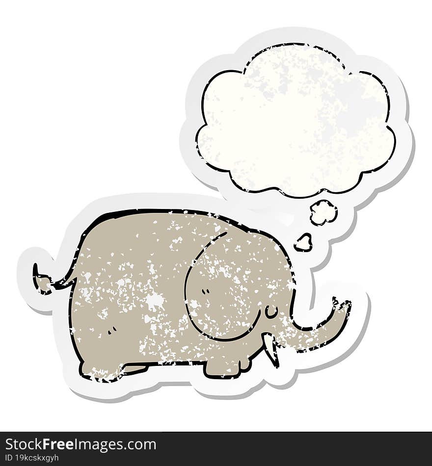 Cartoon Elephant And Thought Bubble As A Distressed Worn Sticker