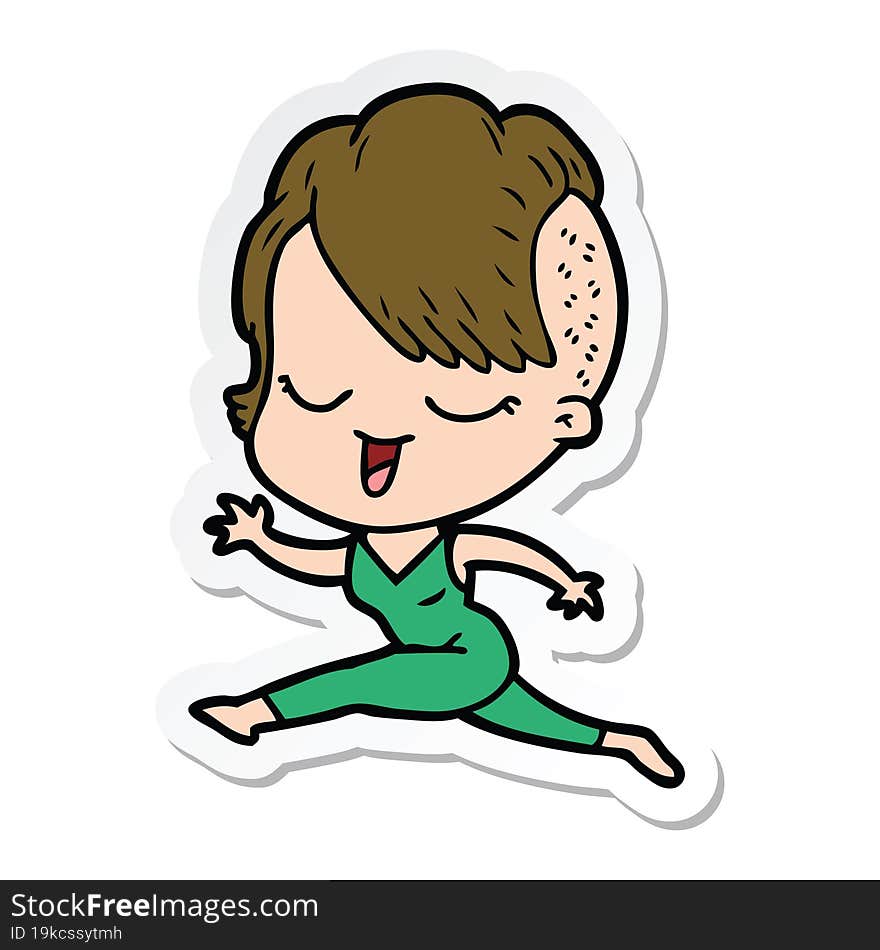 sticker of a happy cartoon girl running