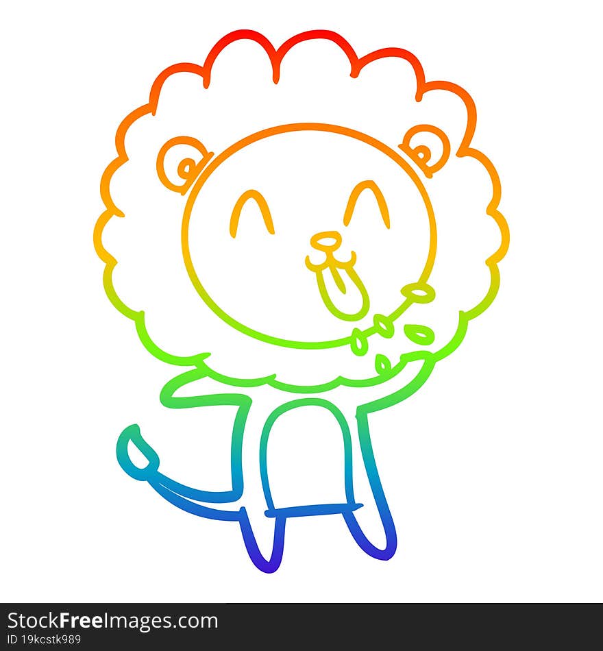 rainbow gradient line drawing of a happy cartoon lion