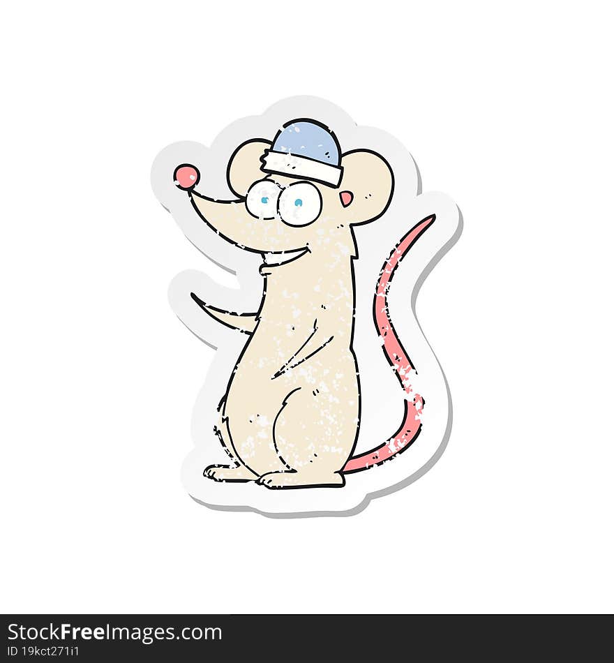 Retro Distressed Sticker Of A Cartoon Happy Mouse