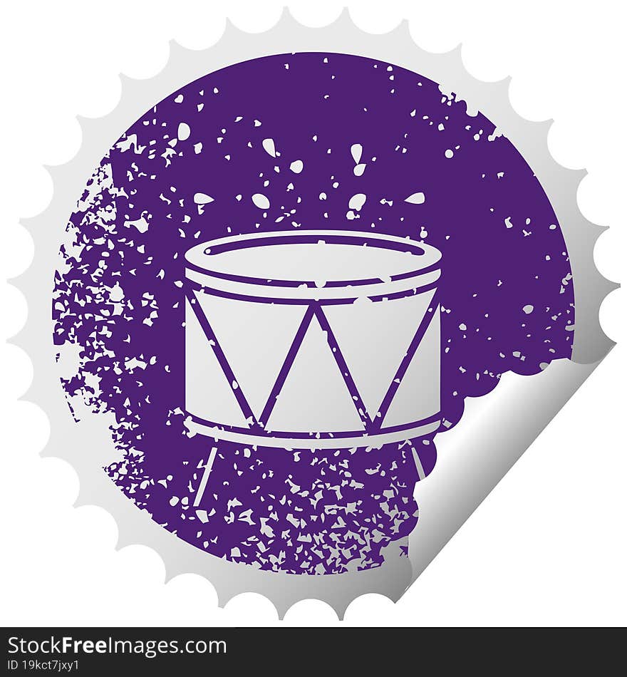 distressed circular peeling sticker symbol drum