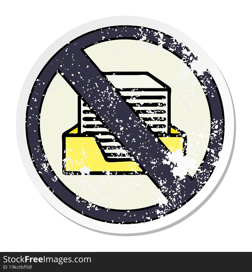 distressed sticker of a cute cartoon paper ban sign