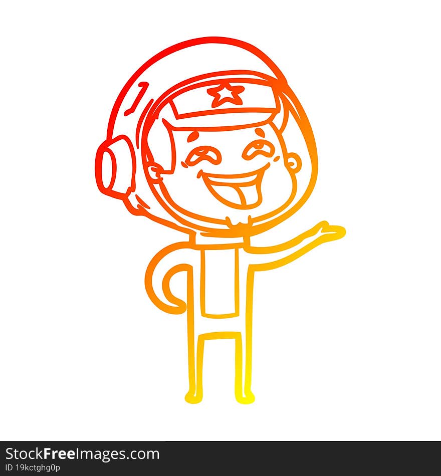 warm gradient line drawing of a cartoon laughing astronaut