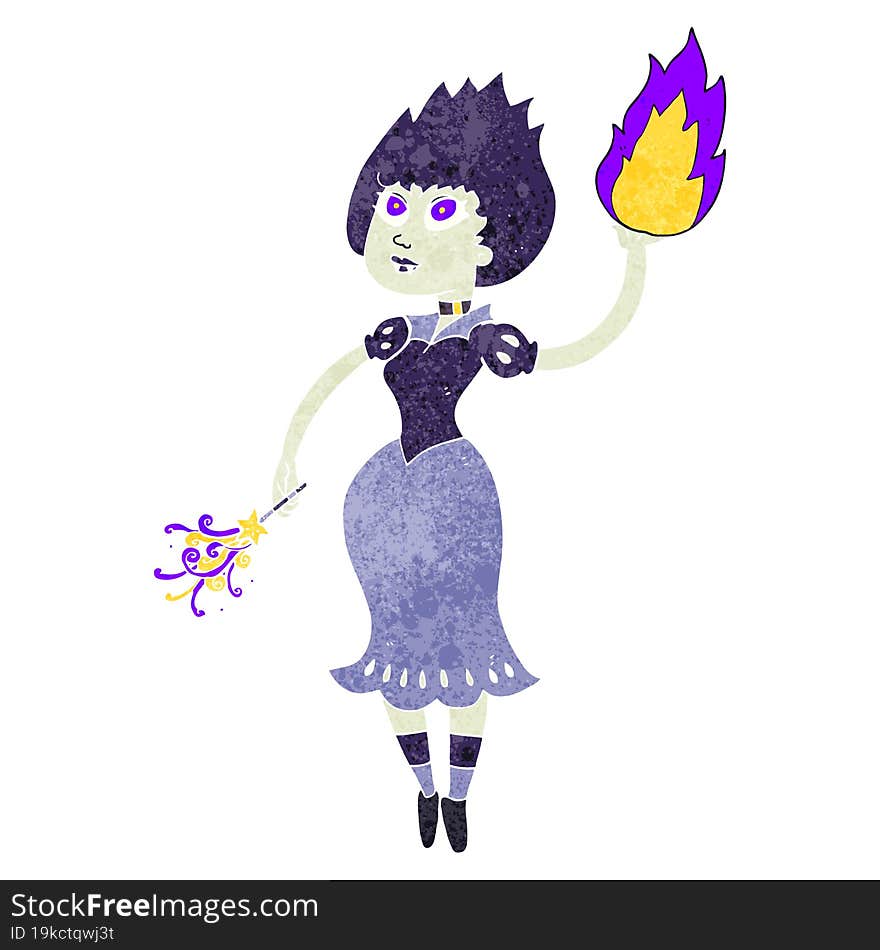 Retro Cartoon Vampire Girl Casting Fireball