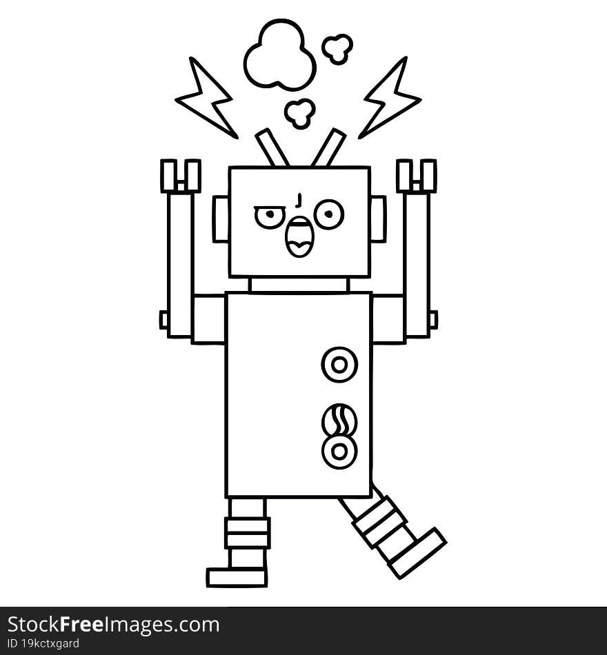 line drawing cartoon of a broken robot