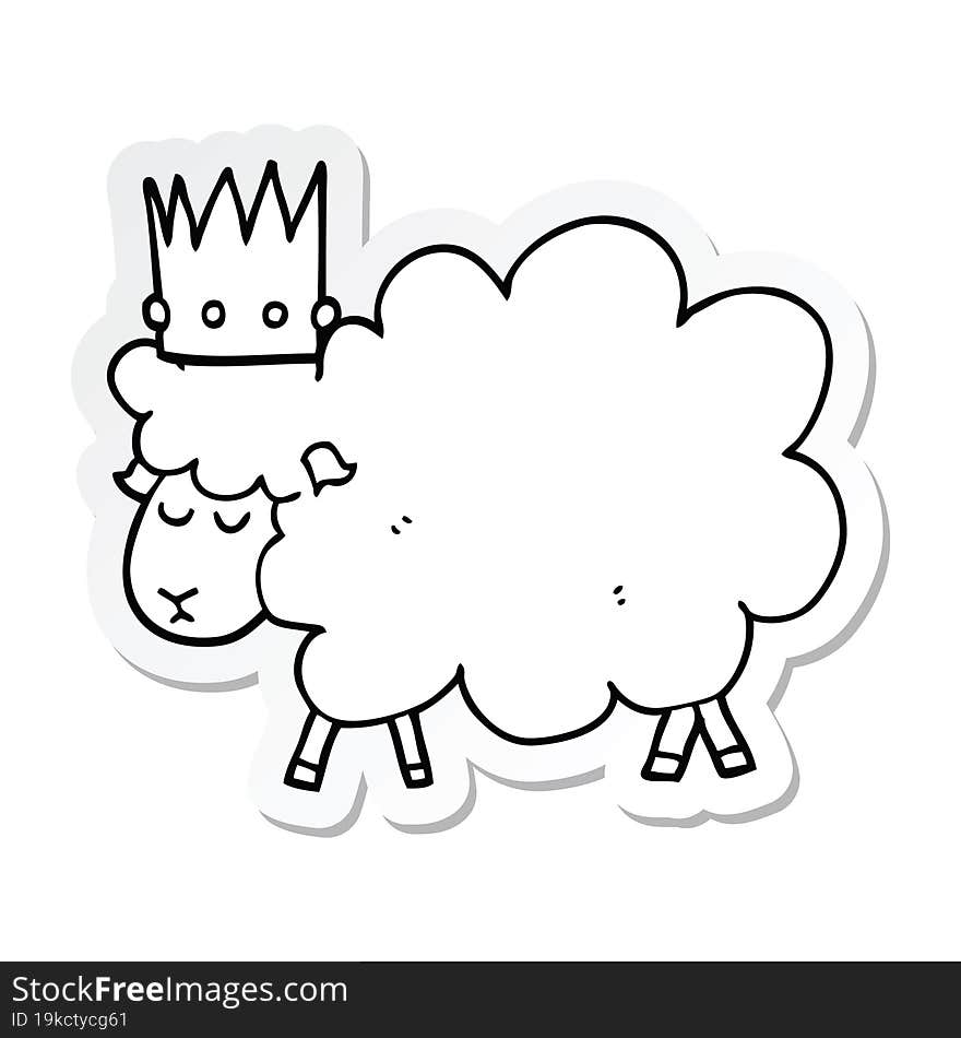 sticker of a cartoon sheep wearing crown