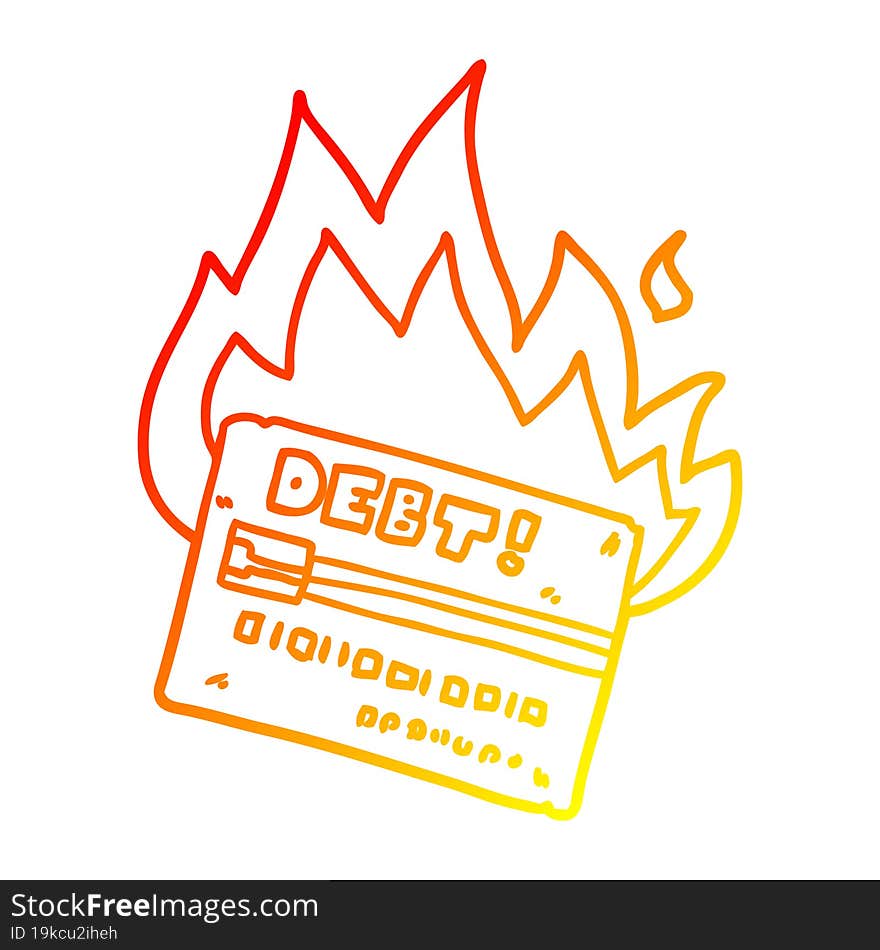 warm gradient line drawing burning credit card cartoon