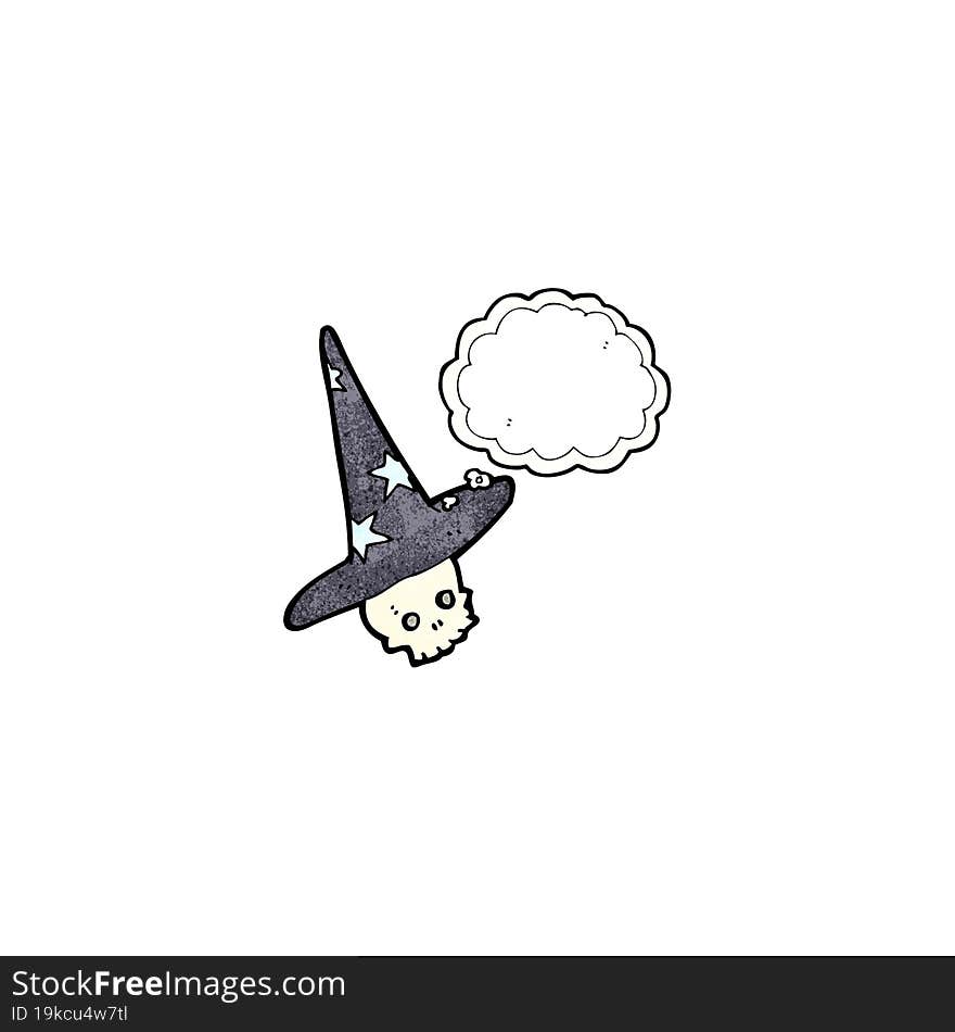 Spooky Skull In Wizard Hat Cartoon