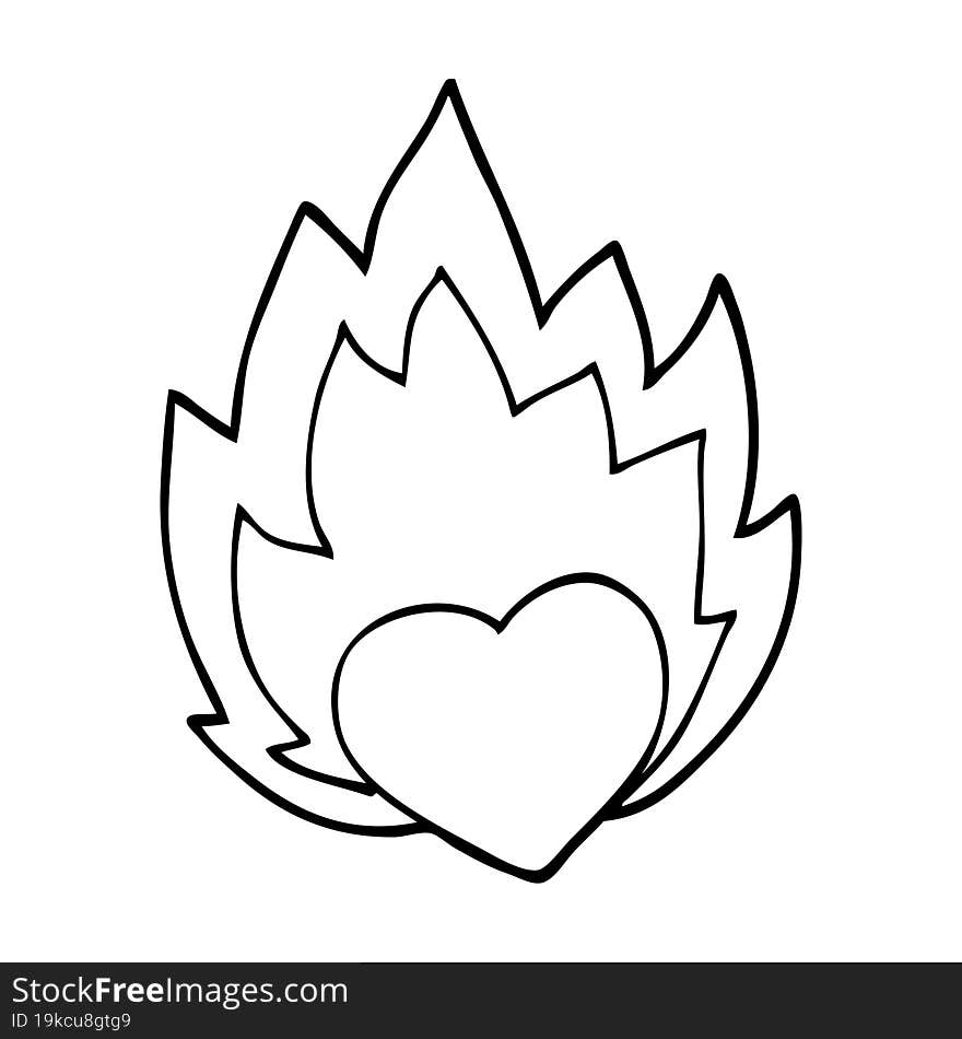 line drawing cartoon flaming heart