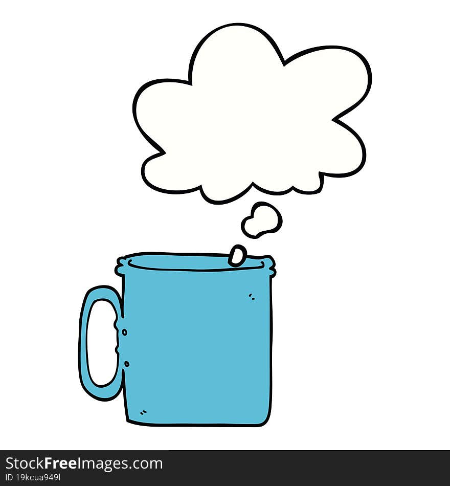 cartoon camping cup of coffee with thought bubble