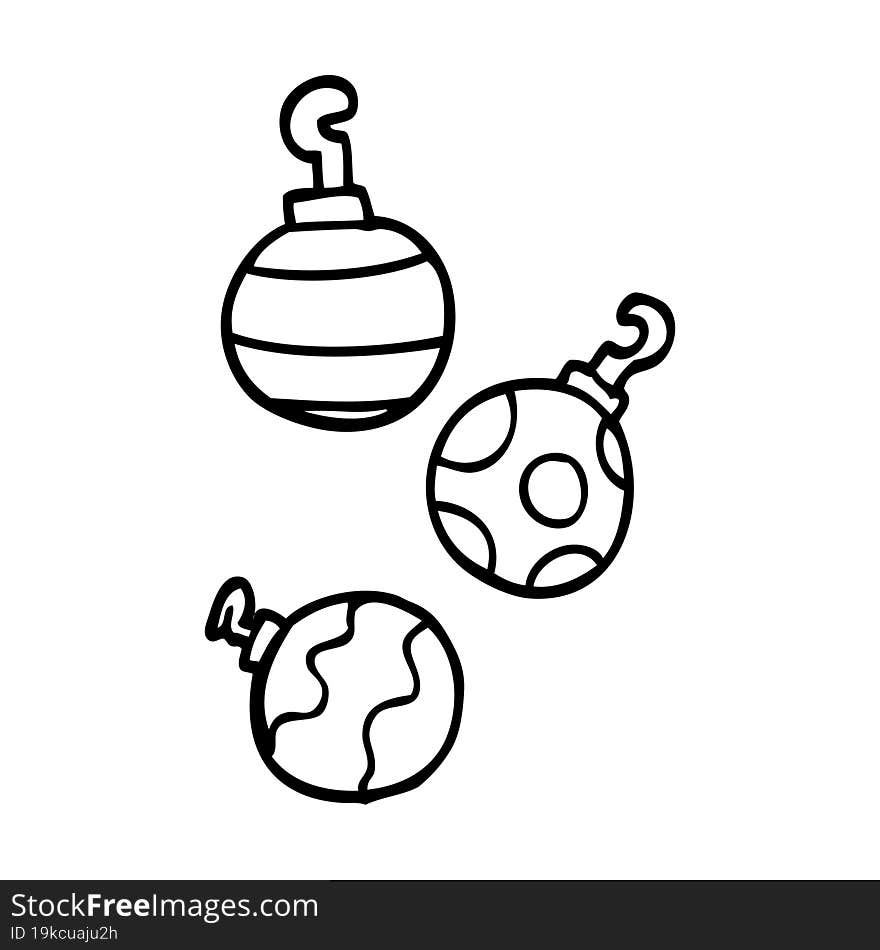 line drawing cartoon xmas baubles