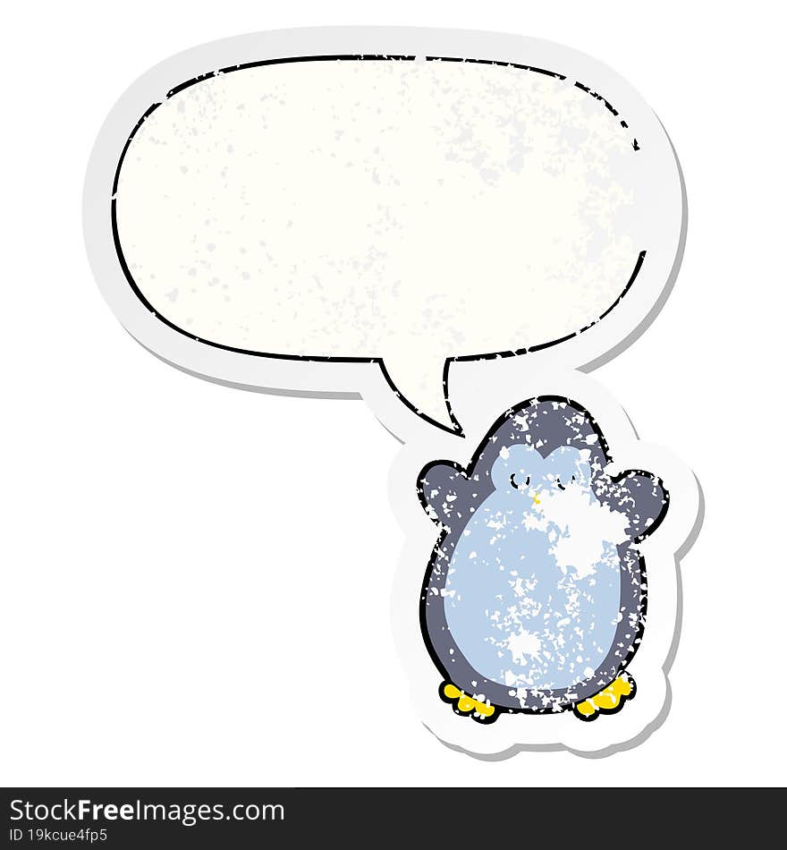 cartoon penguin and speech bubble distressed sticker