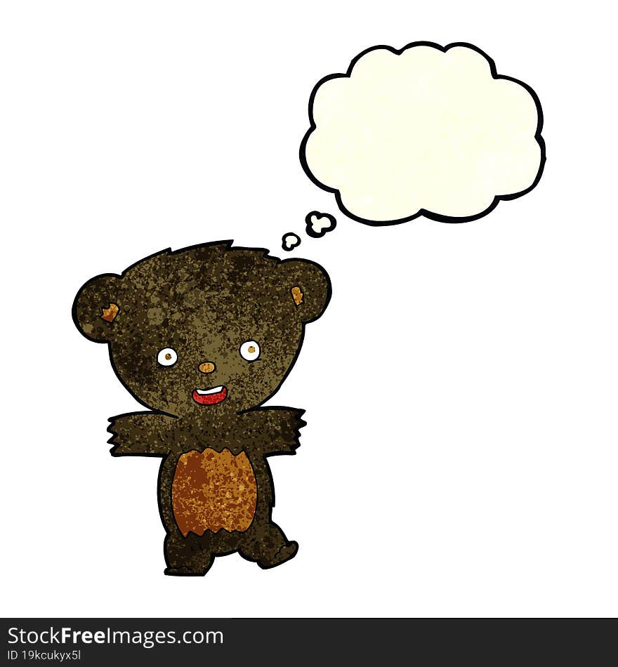 cartoon teddy black bear cub with thought bubble