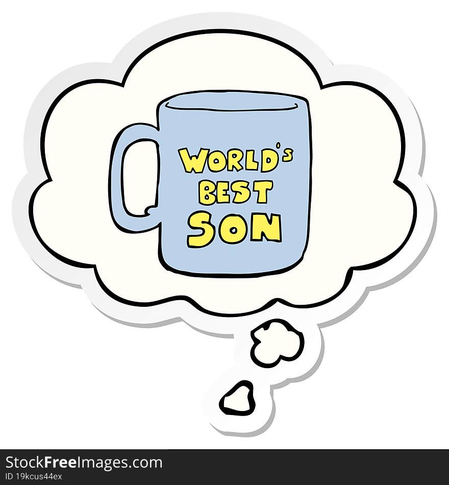 worlds best son mug and thought bubble as a printed sticker