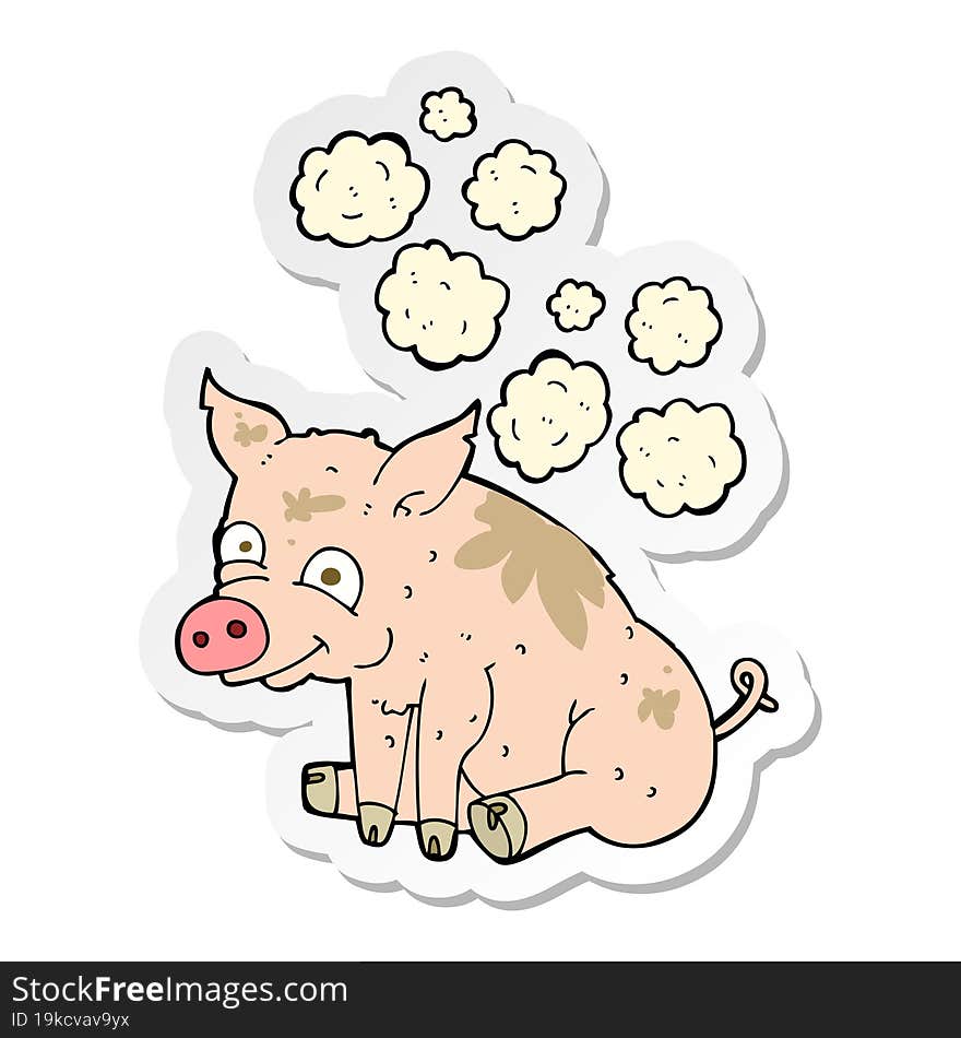 sticker of a cartoon smelly pig