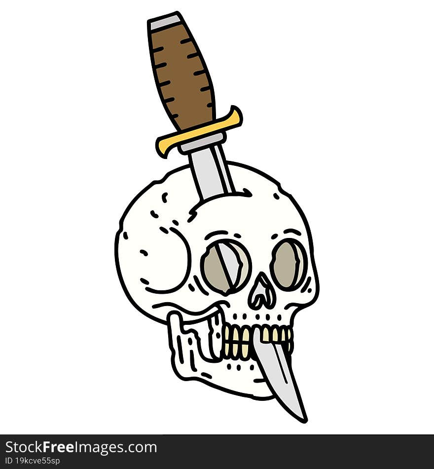 Traditional Tattoo Of A Skull And Dagger