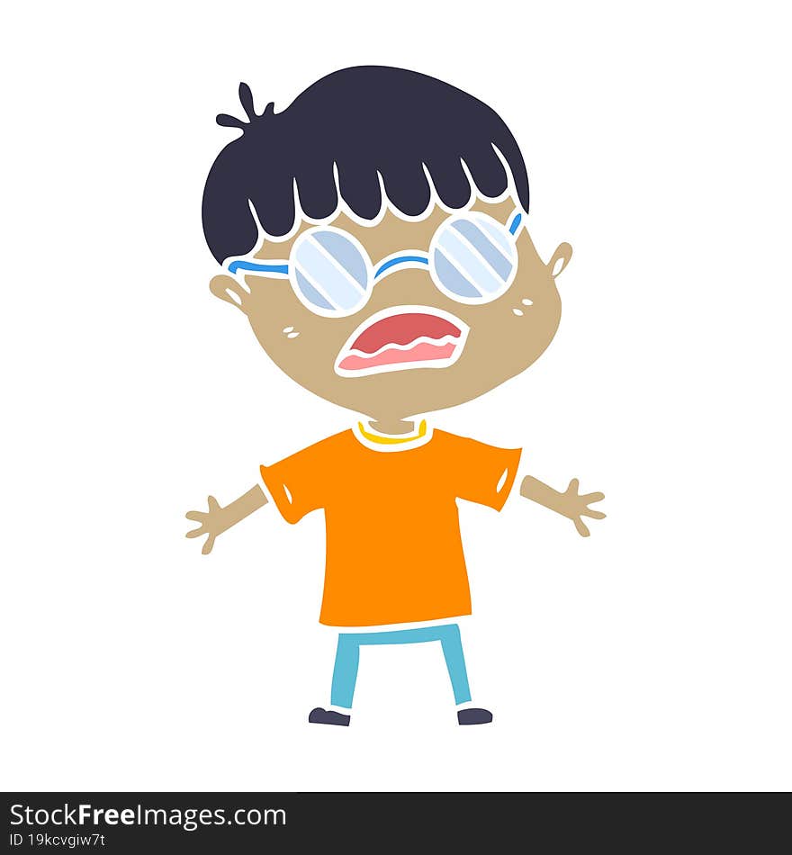 flat color style cartoon boy wearing spectacles