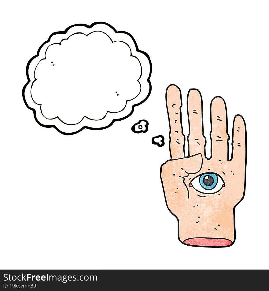 thought bubble textured cartoon spooky hand with eyeball