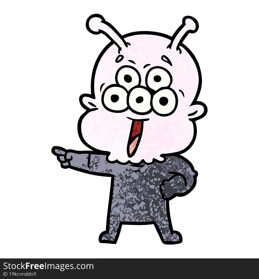 happy cartoon alien pointing. happy cartoon alien pointing