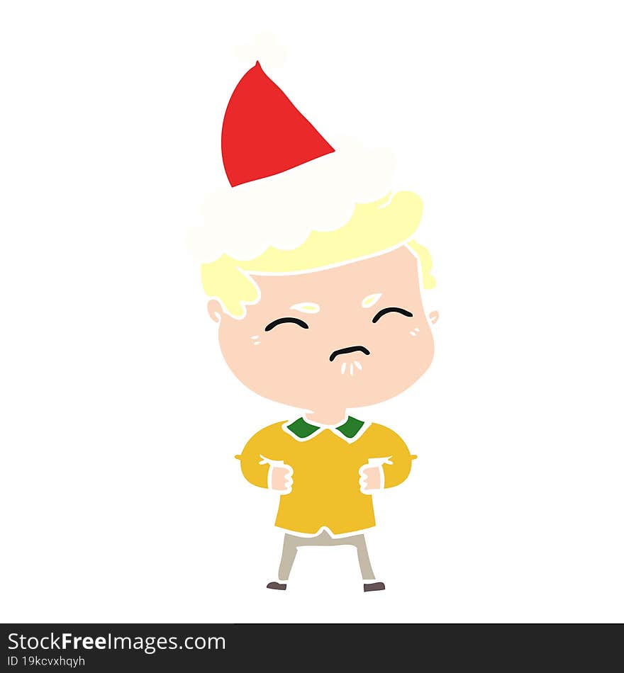 flat color illustration of a annoyed man wearing santa hat