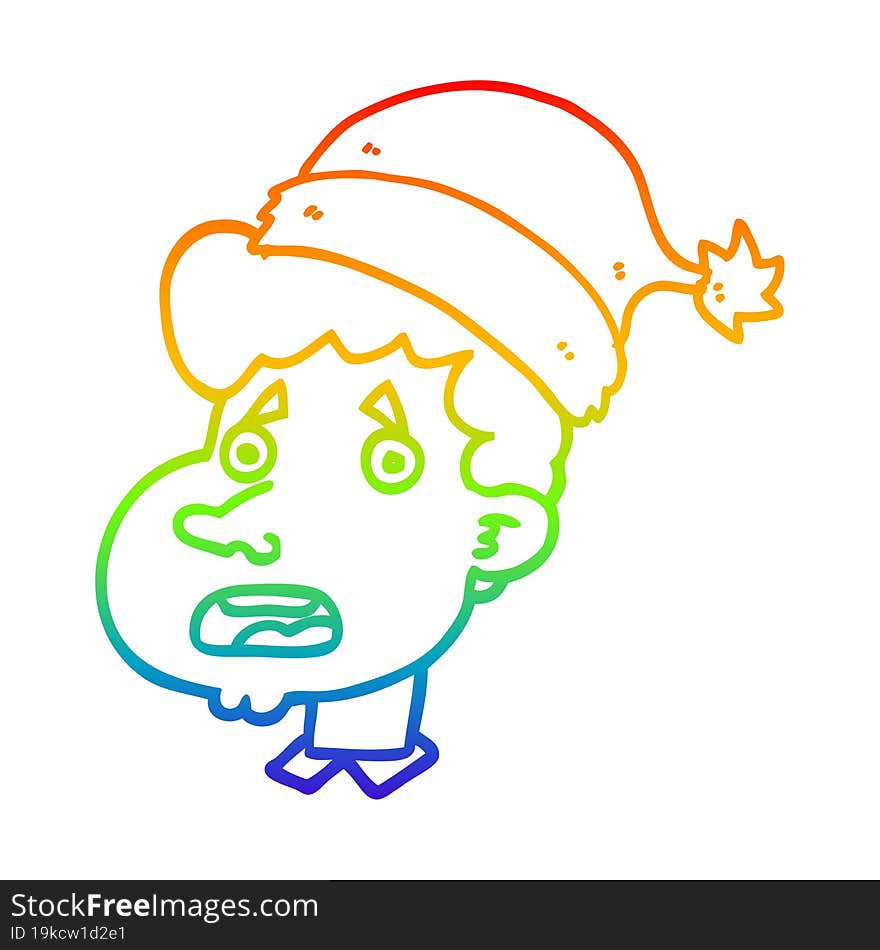 rainbow gradient line drawing cartoon man wearing christmas hat