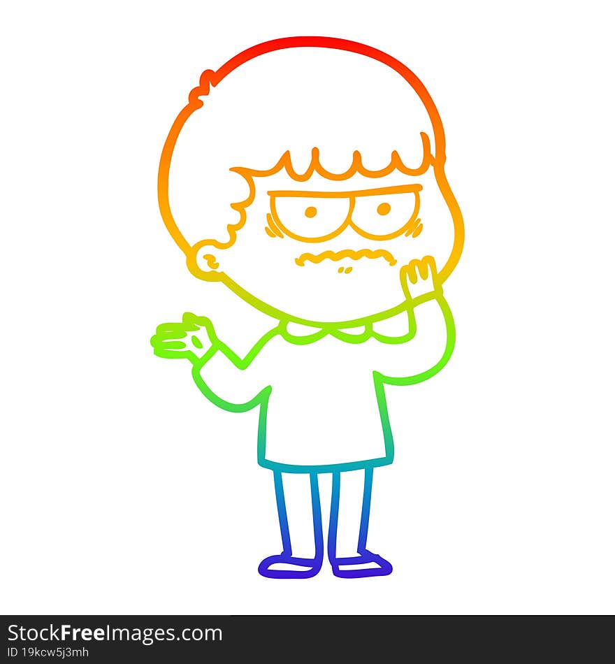 rainbow gradient line drawing of a cartoon angry man