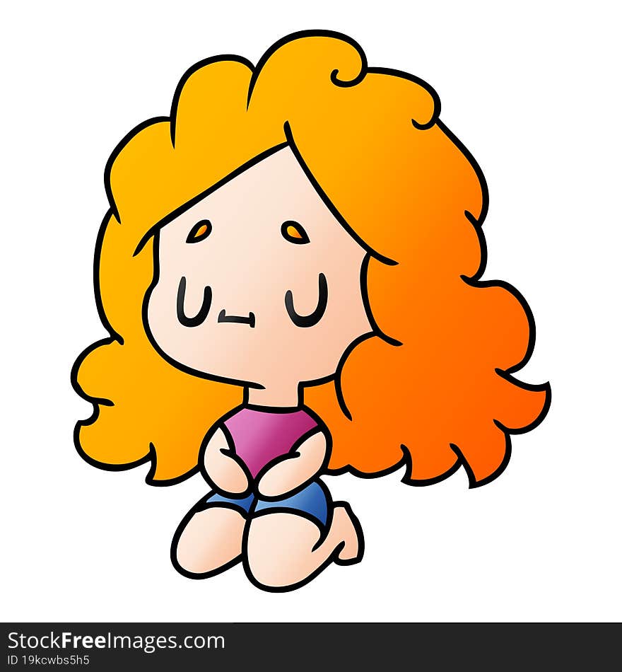 gradient cartoon of a cute kawaii girl