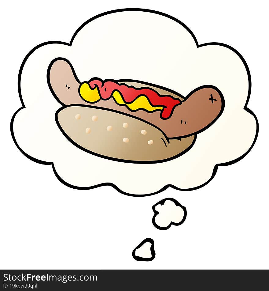 cartoon hot dog and thought bubble in smooth gradient style