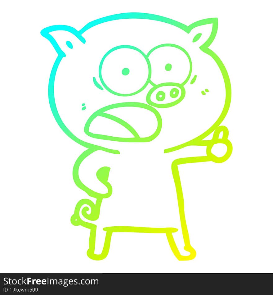 cold gradient line drawing cartoon pig shouting