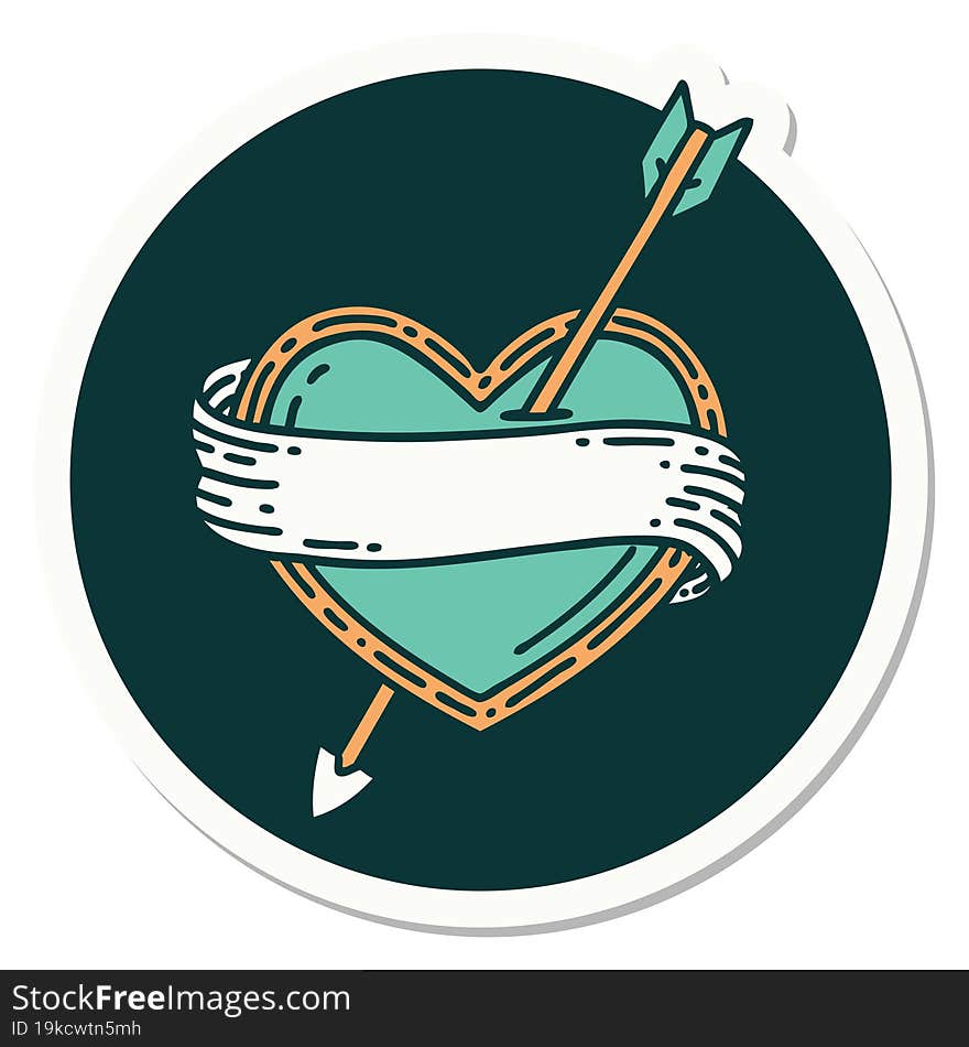 Tattoo Style Sticker Of An Arrow Heart And Banner