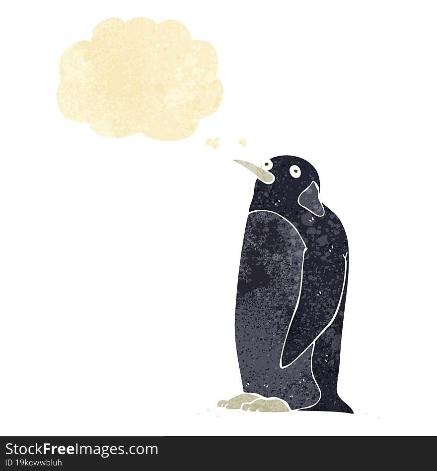 cartoon penguin with thought bubble