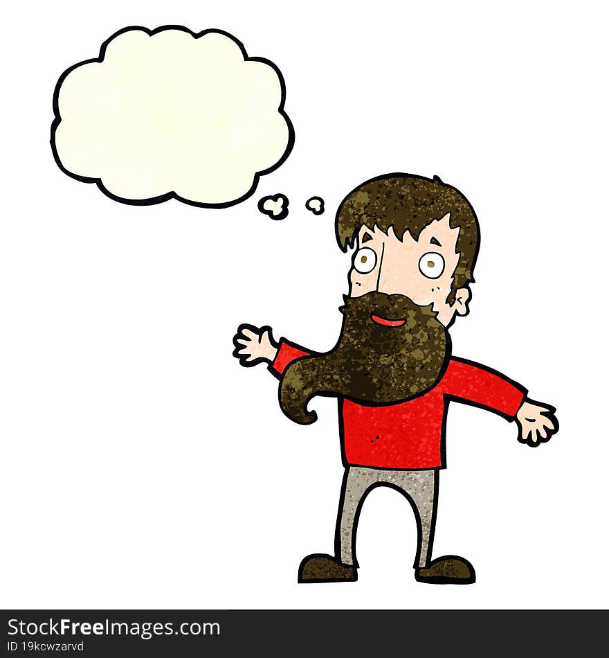 Cartoon Man With Beard Waving With Thought Bubble